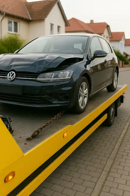 Ein defektes Fahrzeug, das beim Autoankauf in Rastatt professionell abgeschleppt wird.